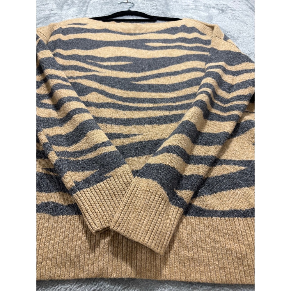 LOFT Womens S Tan Gray Tiger Stripe Boatneck Sweater Casual Cozy Animal Print - Picture 5 of 11